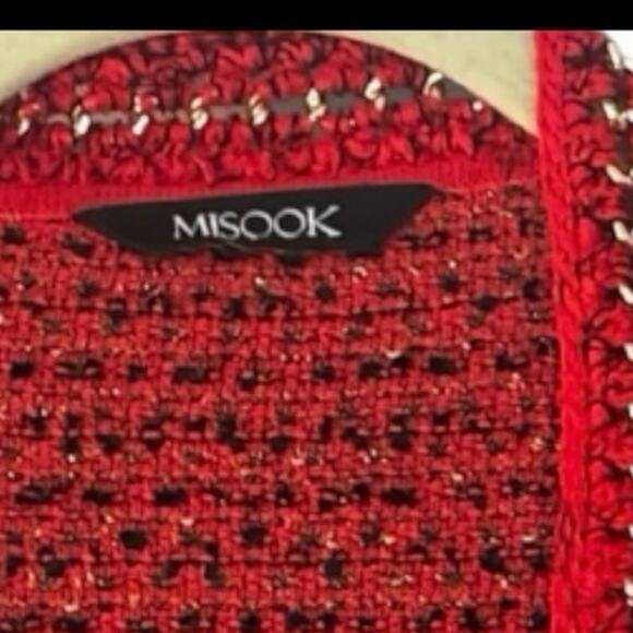 Exclusively Misook Red Black Cardigan Chain Link Knit Jacket NO Size Tag 1X? - Picture 8 of 10